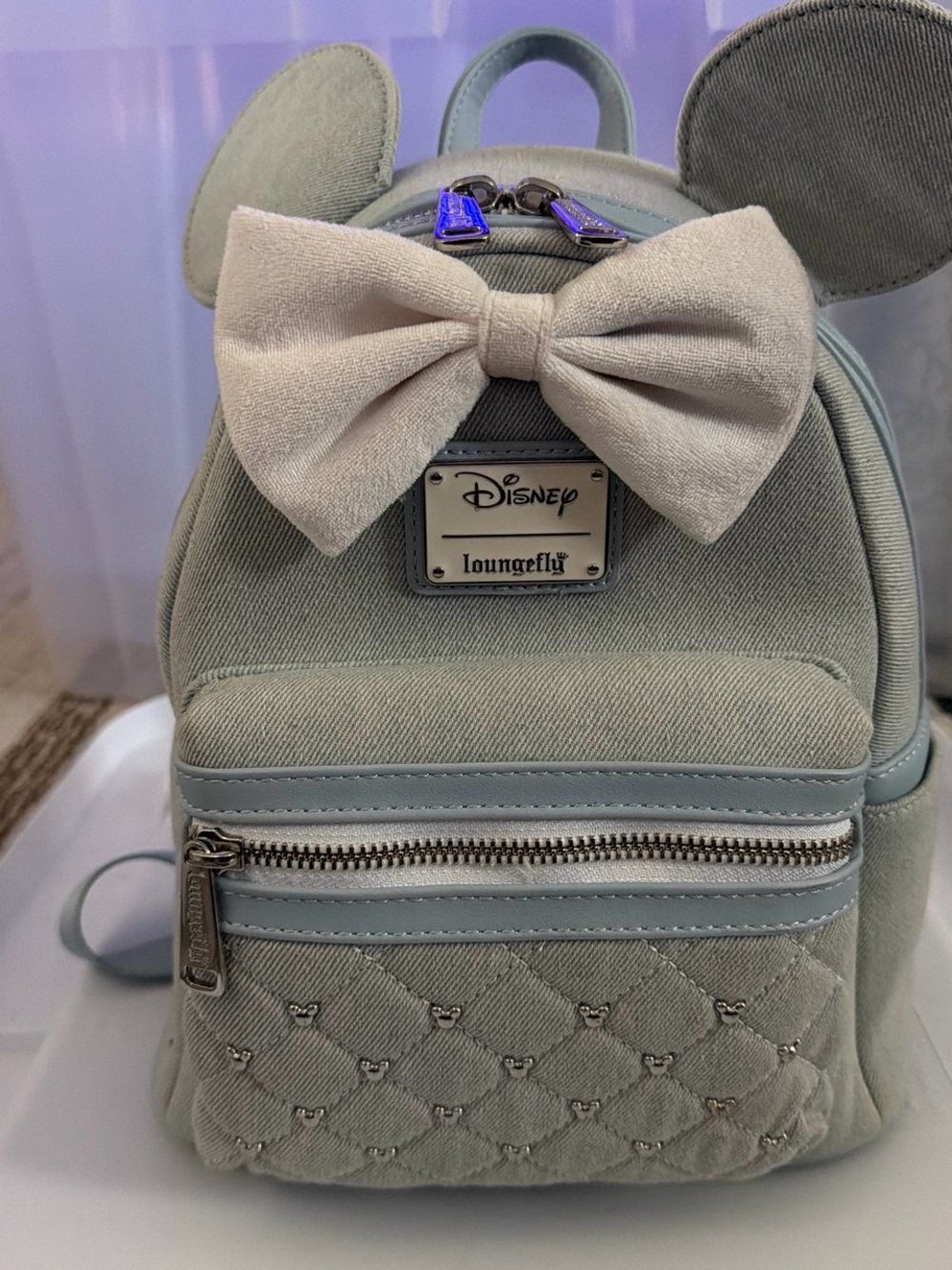 Loungefly Kids Mini Backpack in Light Gray with Bow